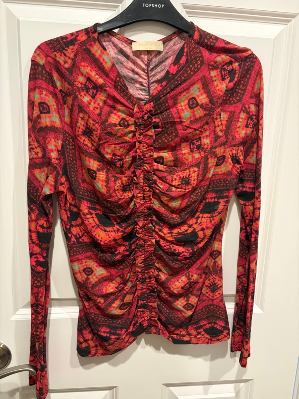 Ulla Johnson Red Multi Ruched Long Sleeve Top